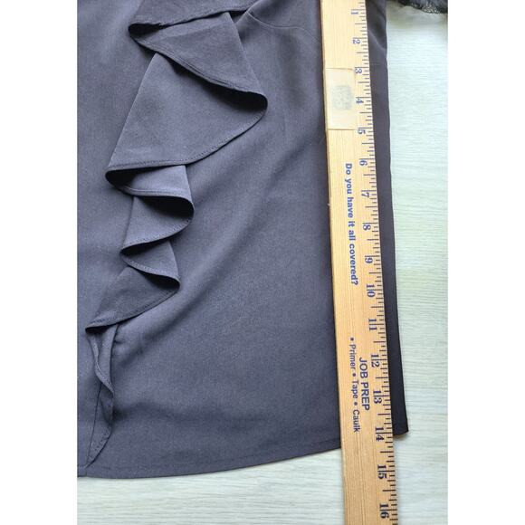 TOP/BLOUSE-GUESS-Black-Front Ruffle-Long Lace Sleeves-Pullover-Size LRG - Picture 12 of 13